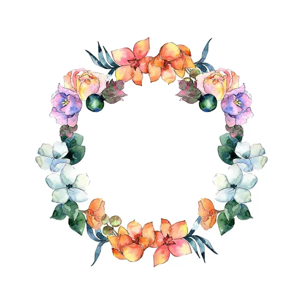 Flower composition wreath in a watercolor style. — Stock Photo, Image