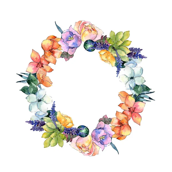 Flower composition wreath in a watercolor style. — Stock Photo, Image