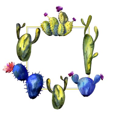 Kır çiçeği kaktüs çerçeve suluboya tarzında.