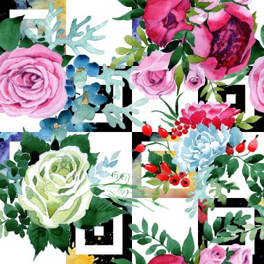 Buket çiçek deseni suluboya tarzında.