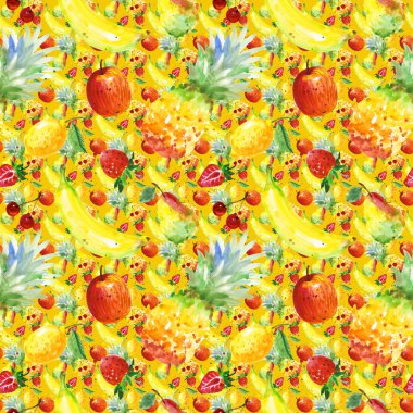 Egzotik kompozisyon yabani meyve deseni suluboya tarzında.