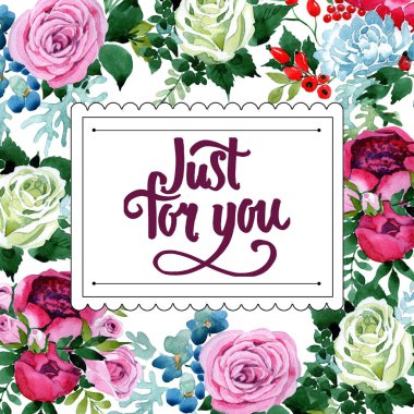 Buket çiçek çerçeve suluboya tarzında.