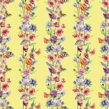 Kır çiçeği thistle çiçek deseni suluboya tarzında.