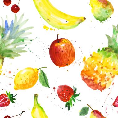 Egzotik kompozisyon yabani meyve deseni suluboya tarzında.