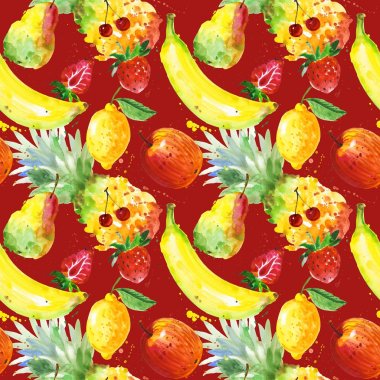 Egzotik kompozisyon yabani meyve deseni suluboya tarzında.