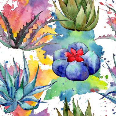 Kır çiçeği kaktüs desen suluboya tarzında.