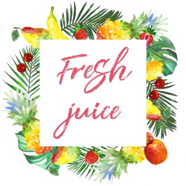 Egzotik kompozisyon yabani meyve çerçeve suluboya tarzında.