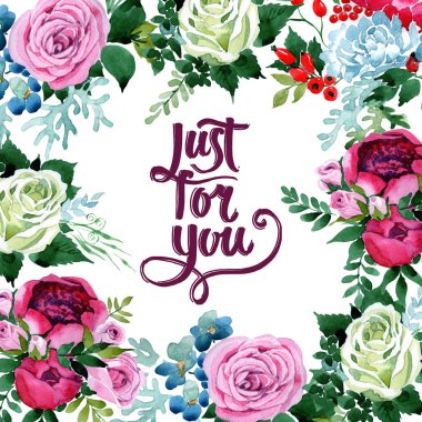 Buket çiçek çerçeve suluboya tarzında.