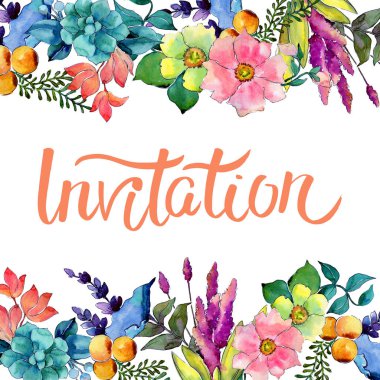 Tropikal çiçek çerçeve suluboya tarzında.