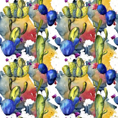 Kır çiçeği kaktüs desen suluboya tarzında.