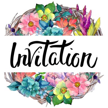 Tropikal çiçek çelenk suluboya tarzında.