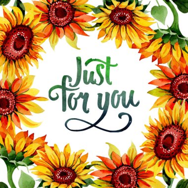 Kır çiçeği ayçiçeği çiçek çerçeve suluboya tarzında.