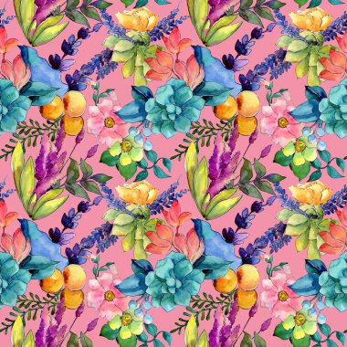 Tropikal çiçek deseni suluboya tarzında.