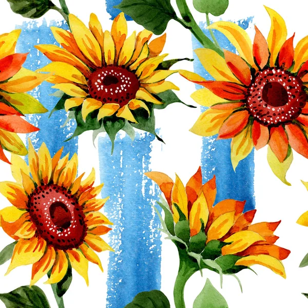 Wildflower sunflower flower pattern in a watercolor style.