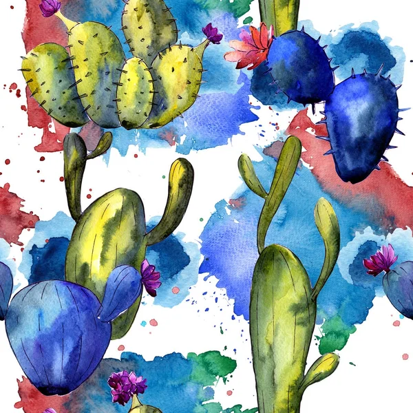Wildflower cactus pattern in a watercolor style.