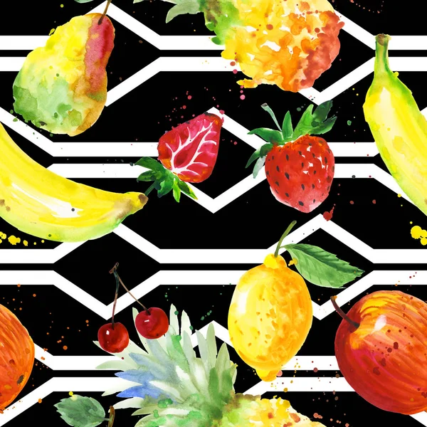 Wzór dzikich owoców egzotycznych kompozycji w stylu przypominającym akwarele. — Zdjęcie stockowe