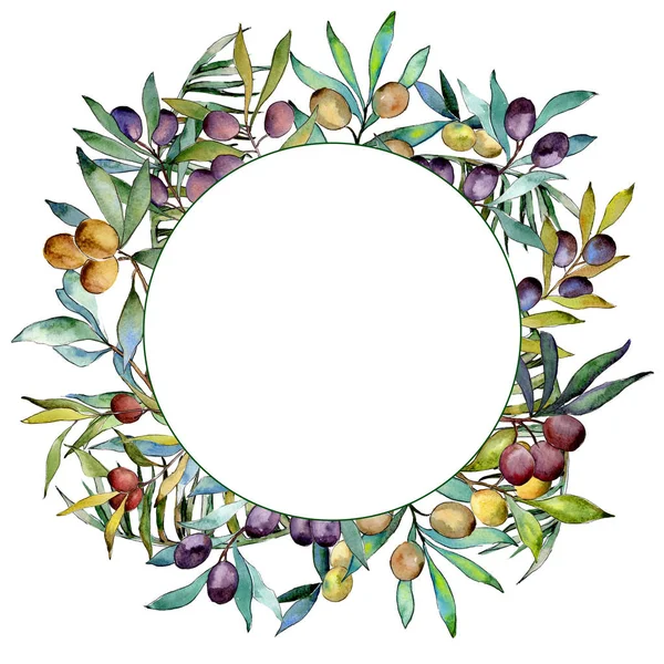 Olive tree wreath in a watercolor style.