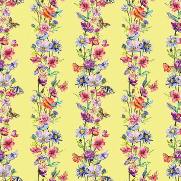 水彩画のワイルドフラワー アザミの花のパターン. — ストック写真