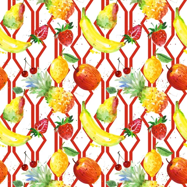 Exotic composition wild fruit pattern in a watercolor style. — Stock Photo, Image