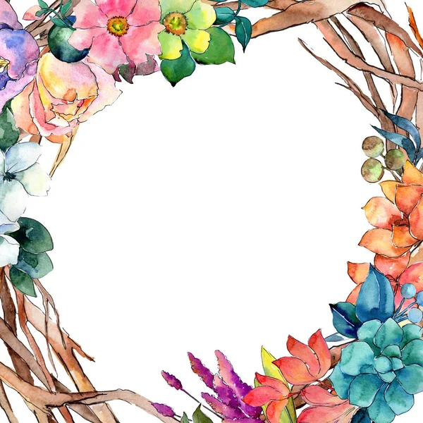 Tropical flower frame in a watercolor style.