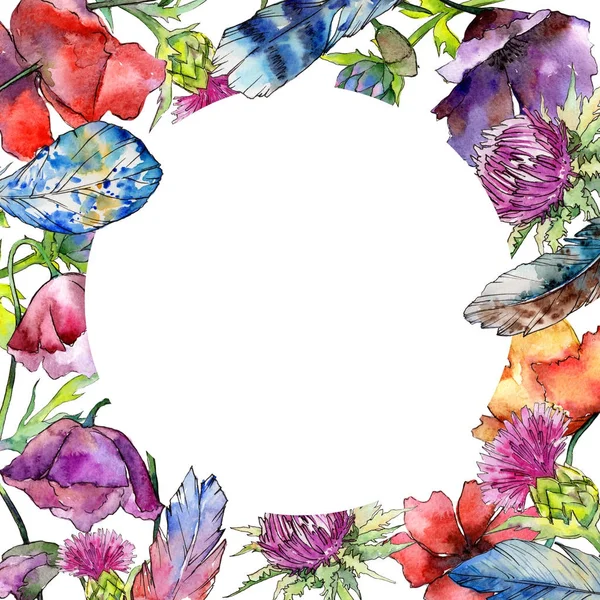Wildflower tistel blomma ram i akvarell stil. — Stockfoto
