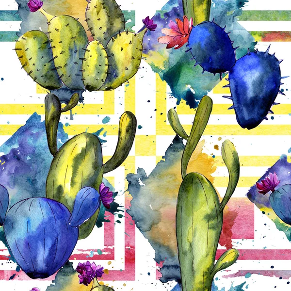 Wildflower cactus pattern in a watercolor style.