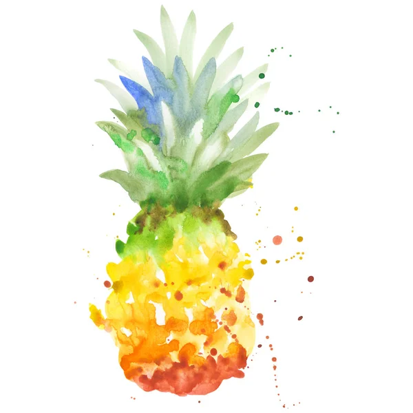 Dzikie owoce egzotyczne ananasy w stylu przypominającym akwarele na białym tle. — Zdjęcie stockowe