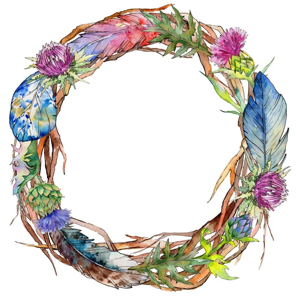 Wildflower thistle flower wreath in a watercolor style. — Stock Photo, Image