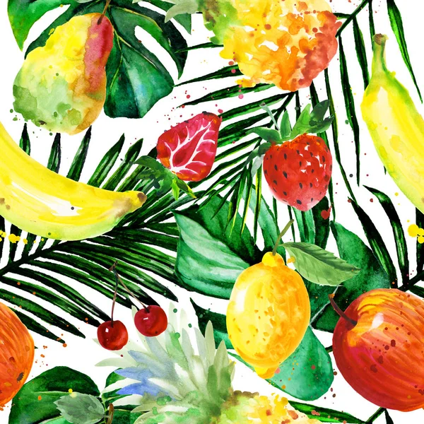 Egzotikus összetétele vadon termő gyümölcsök minta akvarell stílusú. — Stock Fotó