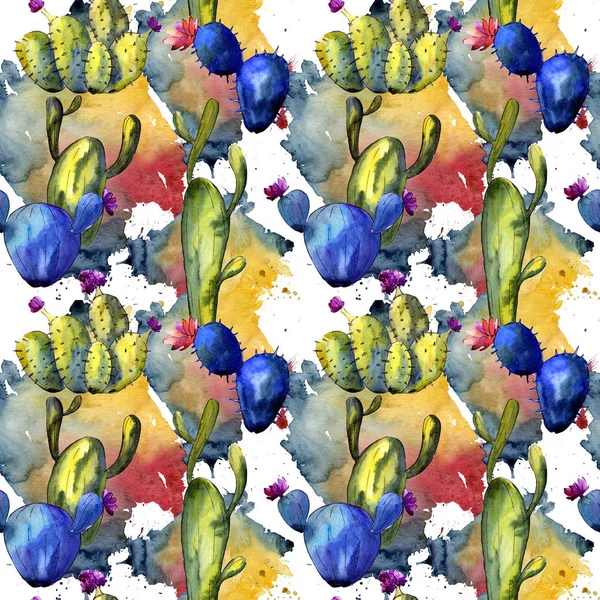 Wildflower cactus pattern in a watercolor style. — Stock Photo, Image