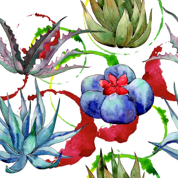Wildflower cactus  pattern in a watercolor style.