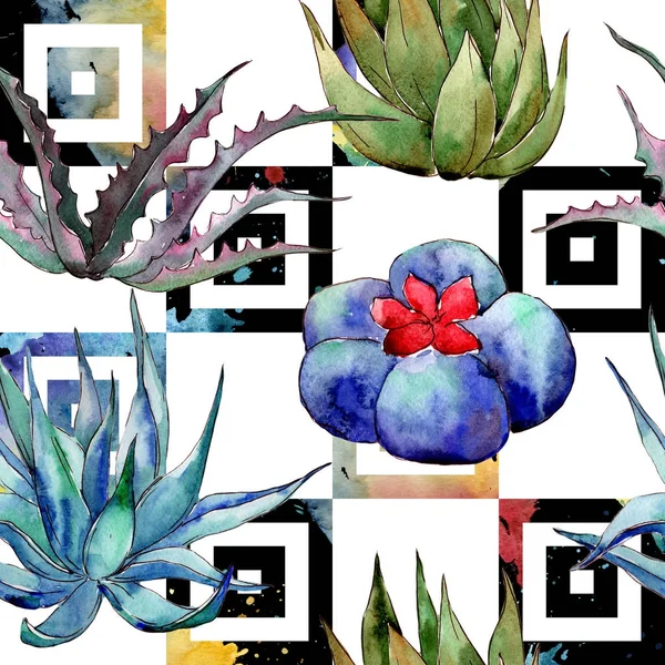 Wildflower cactus mönster i akvarell stil. — Stockfoto
