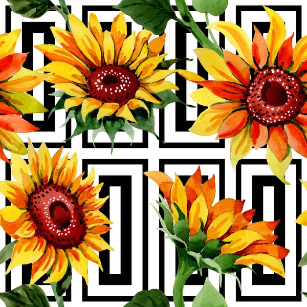 Wildflower solros blommönster i akvarell stil. — Stockfoto