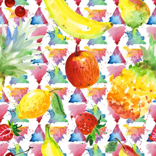 Composição exótica padrão de frutas selvagens em um estilo aquarela . — Fotografia de Stock