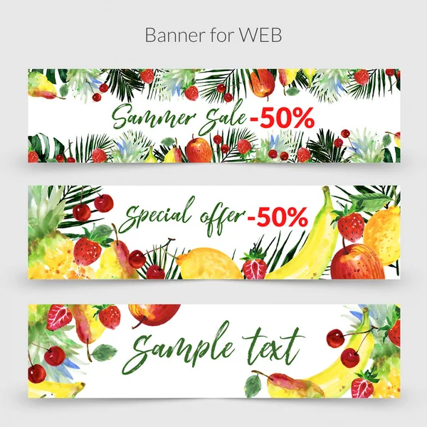 Exotic composition wild fruit frame in a watercolor style. — Stock Photo, Image