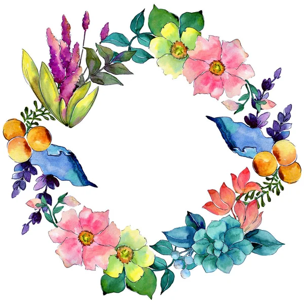 Tropical flower wreath in a watercolor style.