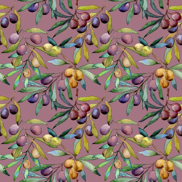 Olive tree pattern in a watercolor style.