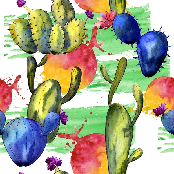 Wildblumen-Kakteenmuster im Aquarell-Stil. — Stockfoto