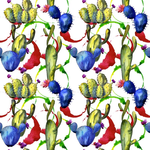 Wildflower cactus pattern in a watercolor style. — Stock Photo, Image