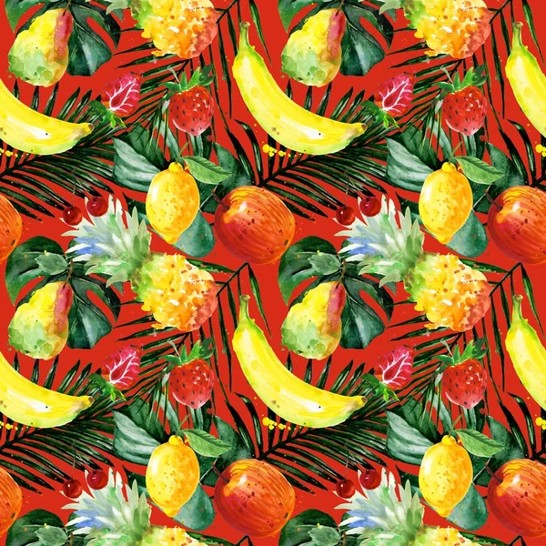 Exotic composition wild fruit pattern in a watercolor style. — Stock Photo, Image