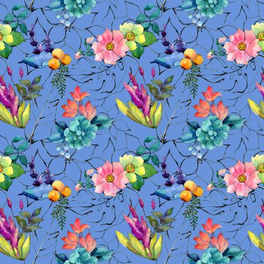 Tropikal çiçek deseni suluboya tarzında.