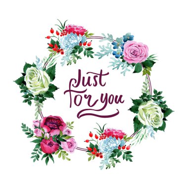 Buket çiçek çelenk suluboya tarzında.