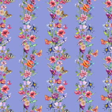 Kır çiçeği thistle çiçek deseni suluboya tarzında.