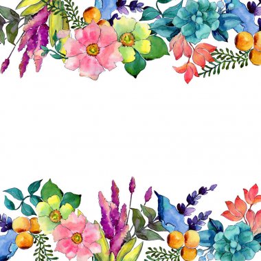 Tropikal çiçek çerçeve suluboya tarzında.