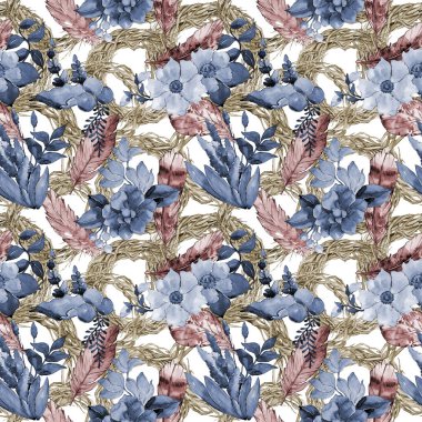 Tropikal çiçek deseni suluboya tarzında.