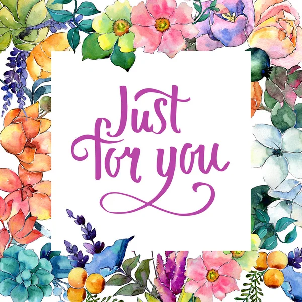 Tropikal çiçek çerçeve suluboya tarzında.