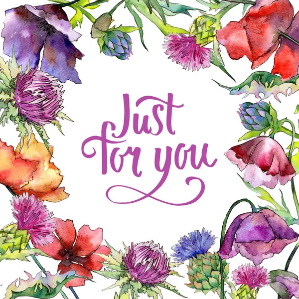 Kır çiçeği thistle çiçek çerçeve suluboya tarzında.