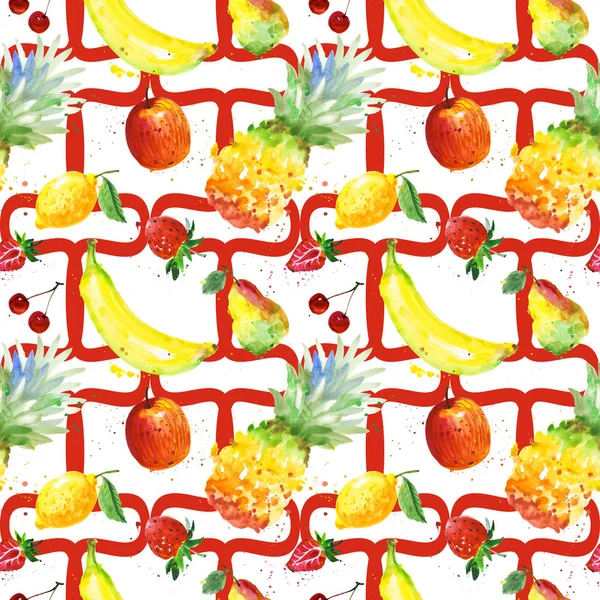 Composição exótica padrão de frutas selvagens em um estilo aquarela . — Fotografia de Stock