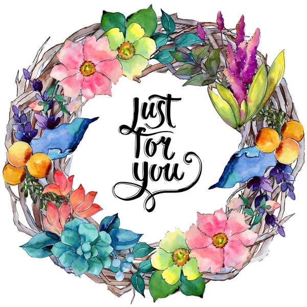 Tropikal çiçek çelenk suluboya tarzında.