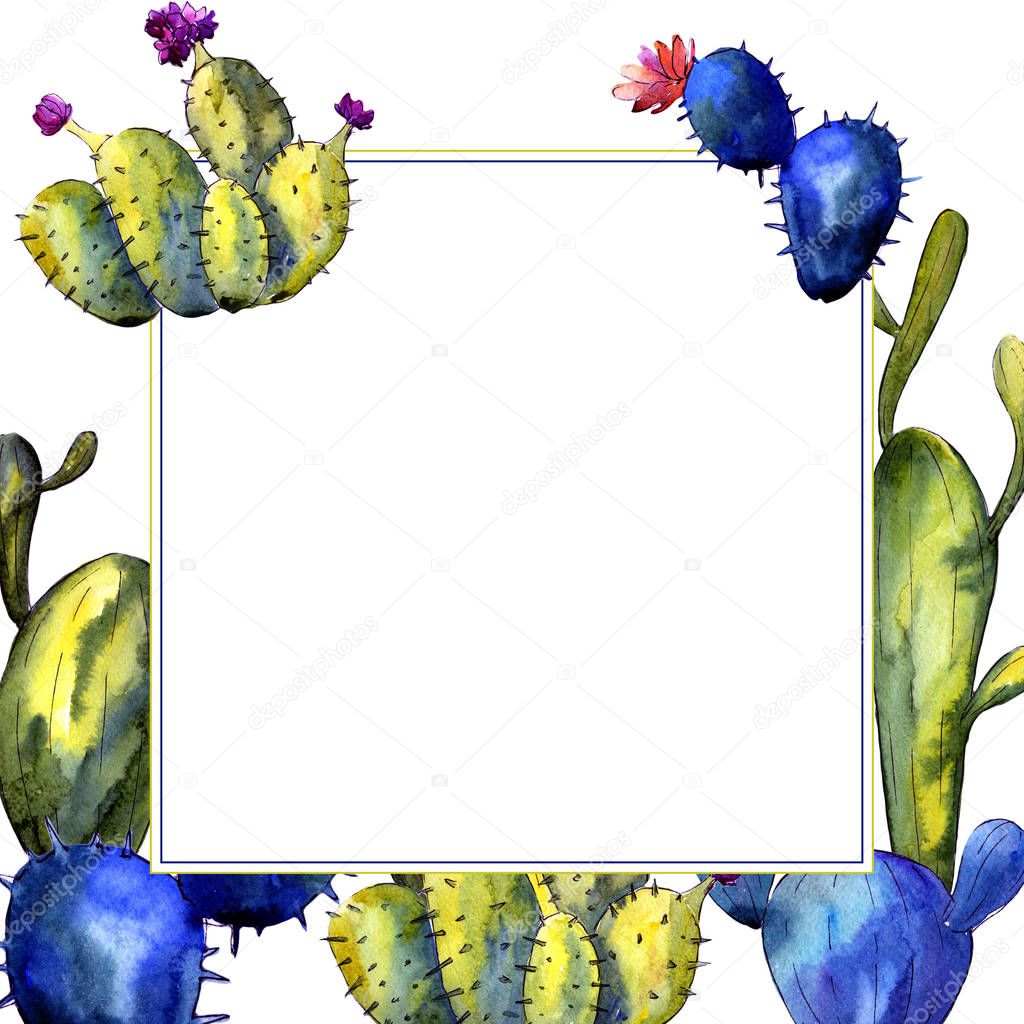 Wildflower cactus frame in a watercolor style.
